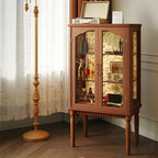 Retro Adjustable Cherry Wood Glass Doo Curio Cabinet