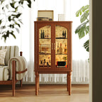 Retro Adjustable Cherry Wood Glass Doo Curio Cabinet