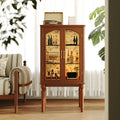Retro Adjustable Cherry Wood Glass Doo Curio Cabinet
