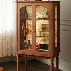 Retro Adjustable Cherry Wood Glass Doo Curio Cabinet