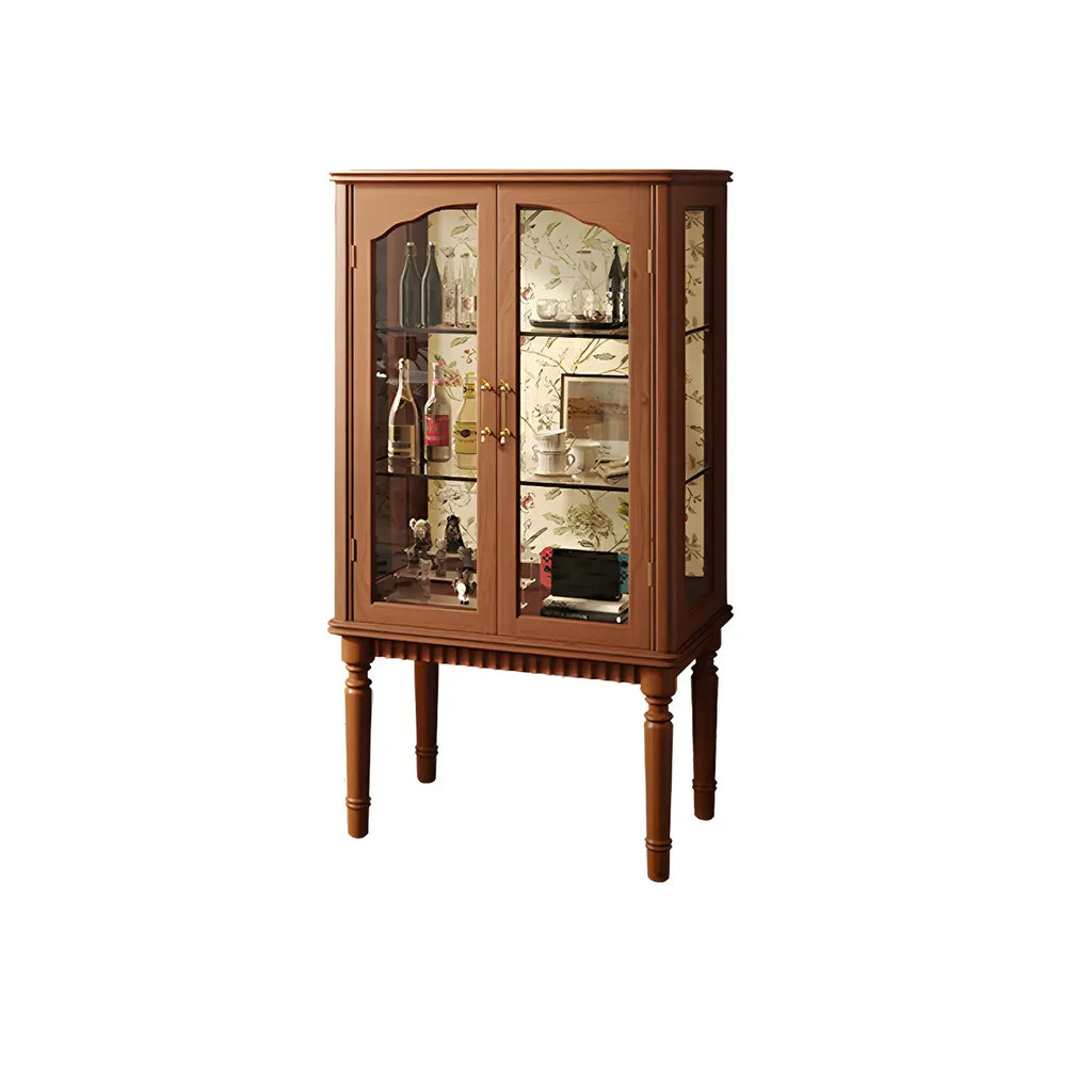 Retro Adjustable Cherry Wood Glass Doo Curio Cabinet