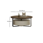 Modern Brown Wood Glass Round Coffee Table with Storage