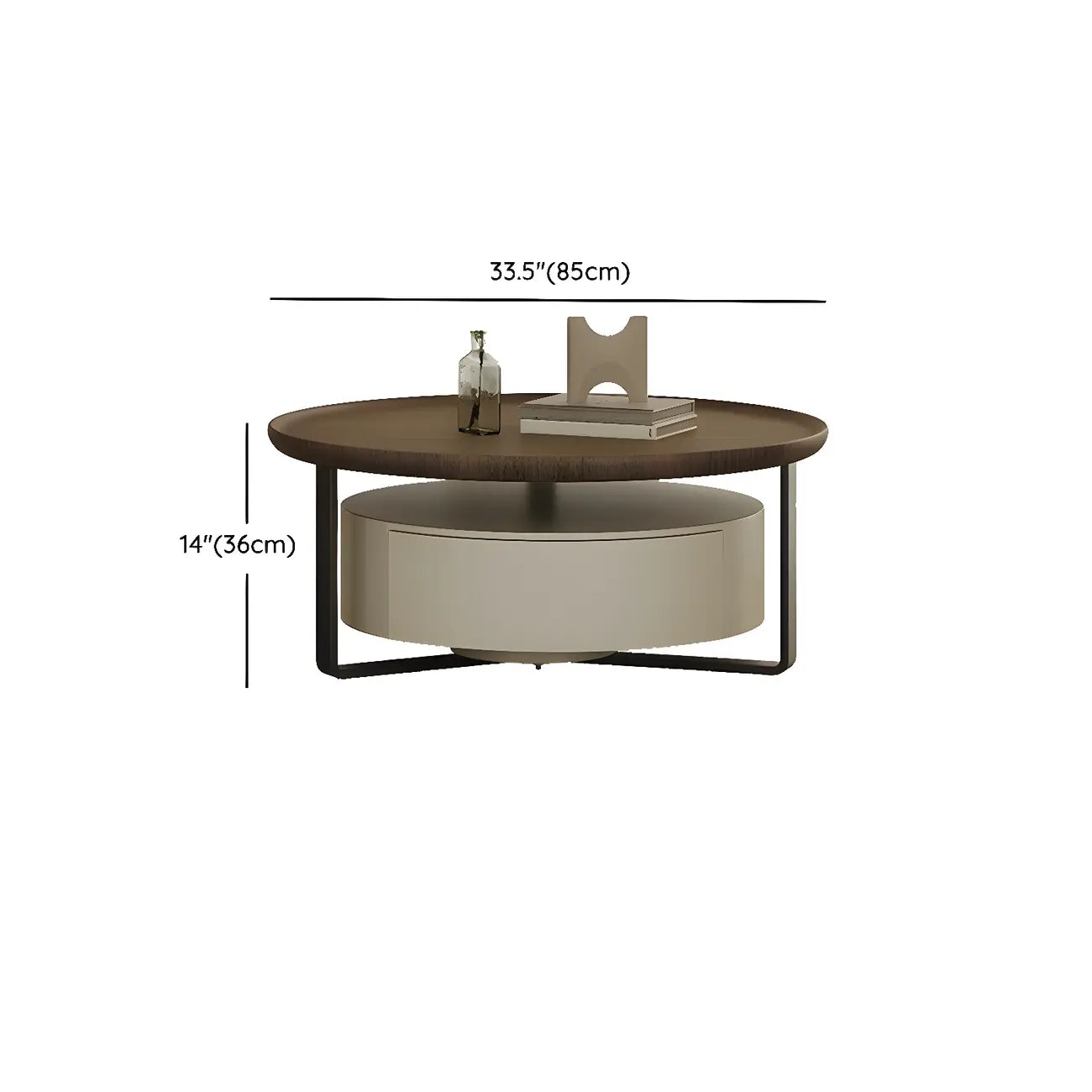 Modern Brown Wood Glass Round Coffee Table with Storage
