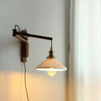 Vintage Wooden Swing Arm Wall Light with Ceramics Shade