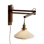 Vintage Wooden Swing Arm Wall Light with Ceramics Shade