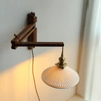 Vintage Wooden Swing Arm Wall Light with Ceramics Shade