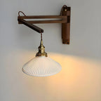Vintage Wooden Swing Arm Wall Light with Ceramics Shade