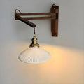 Vintage Wooden Swing Arm Wall Light with Ceramics Shade