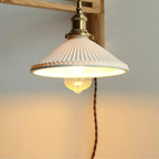 Vintage Wooden Swing Arm Wall Light with Ceramics Shade
