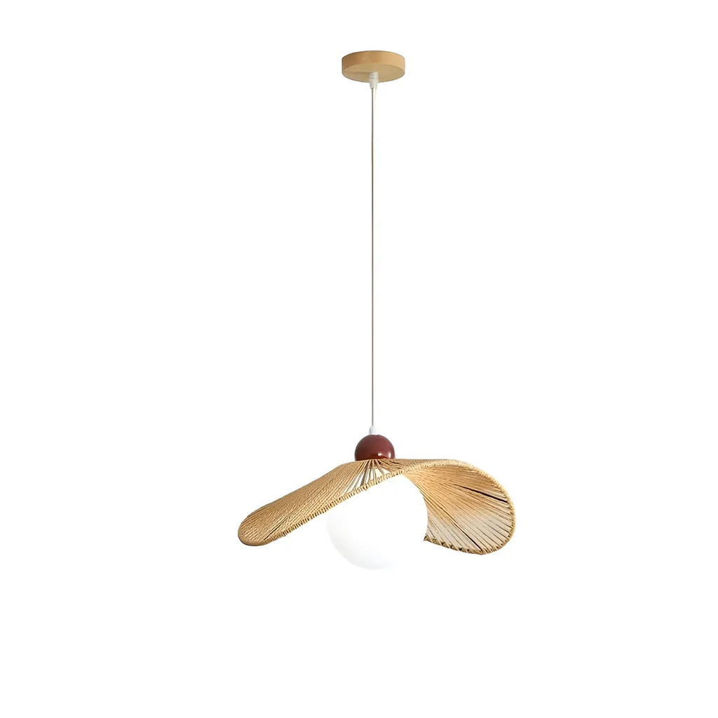 Rattan Curved White Glass Globe Pendant Light