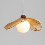 Rattan Curved White Glass Globe Pendant Light