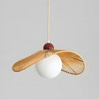 Rattan Curved White Glass Globe Pendant Light