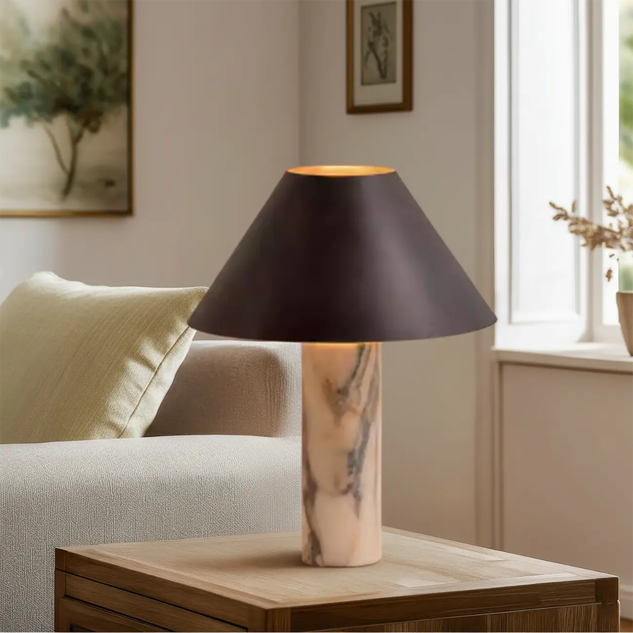 Modern Calacatta Marble LED Table Lamp For Bedroom