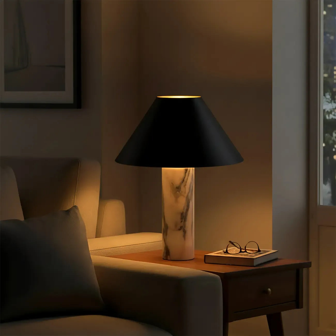Modern Calacatta Marble LED Table Lamp For Bedroom