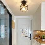 Industrial Black LED Semi Flush Ceiling Light for Hallway