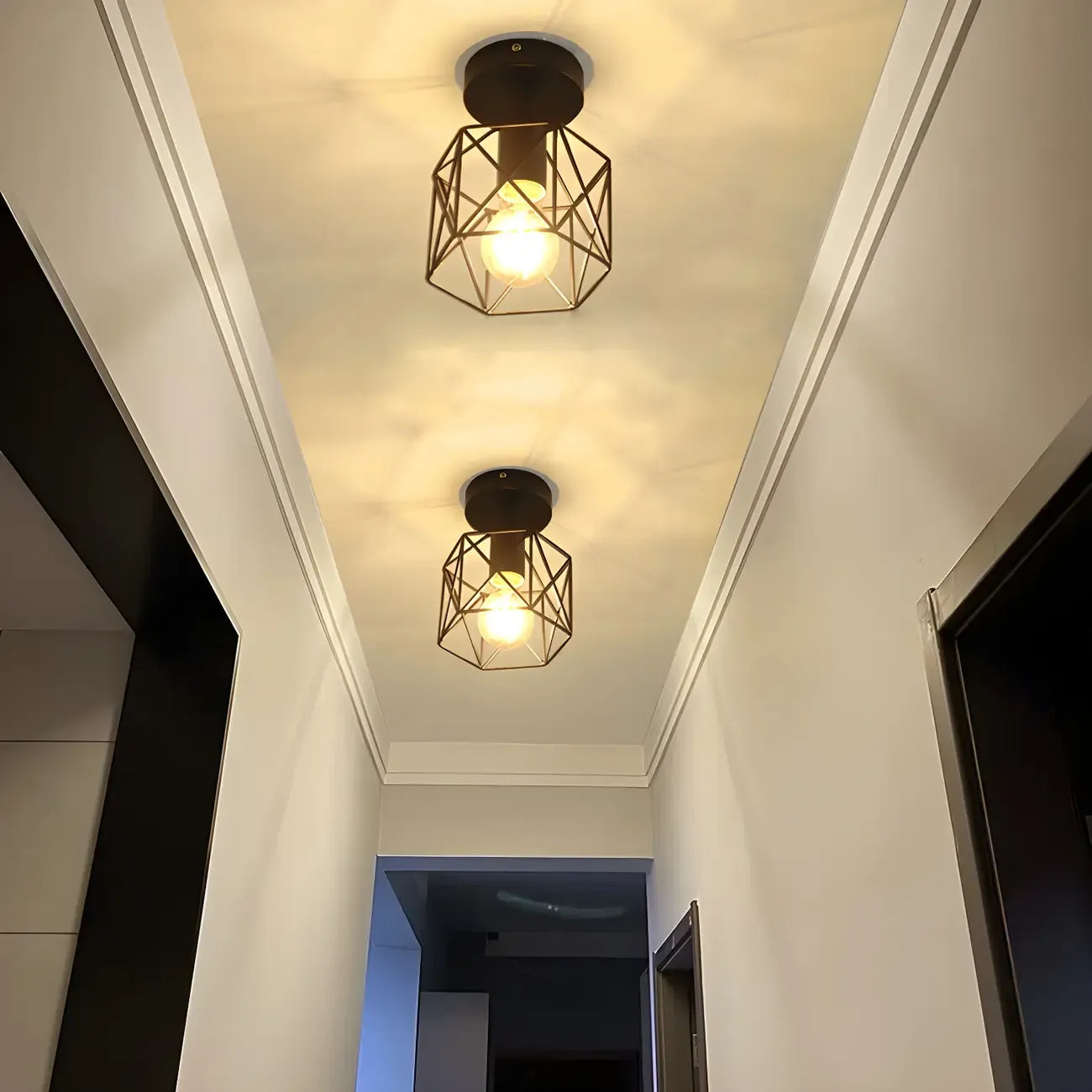 Industrial Black LED Semi Flush Ceiling Light for Hallway