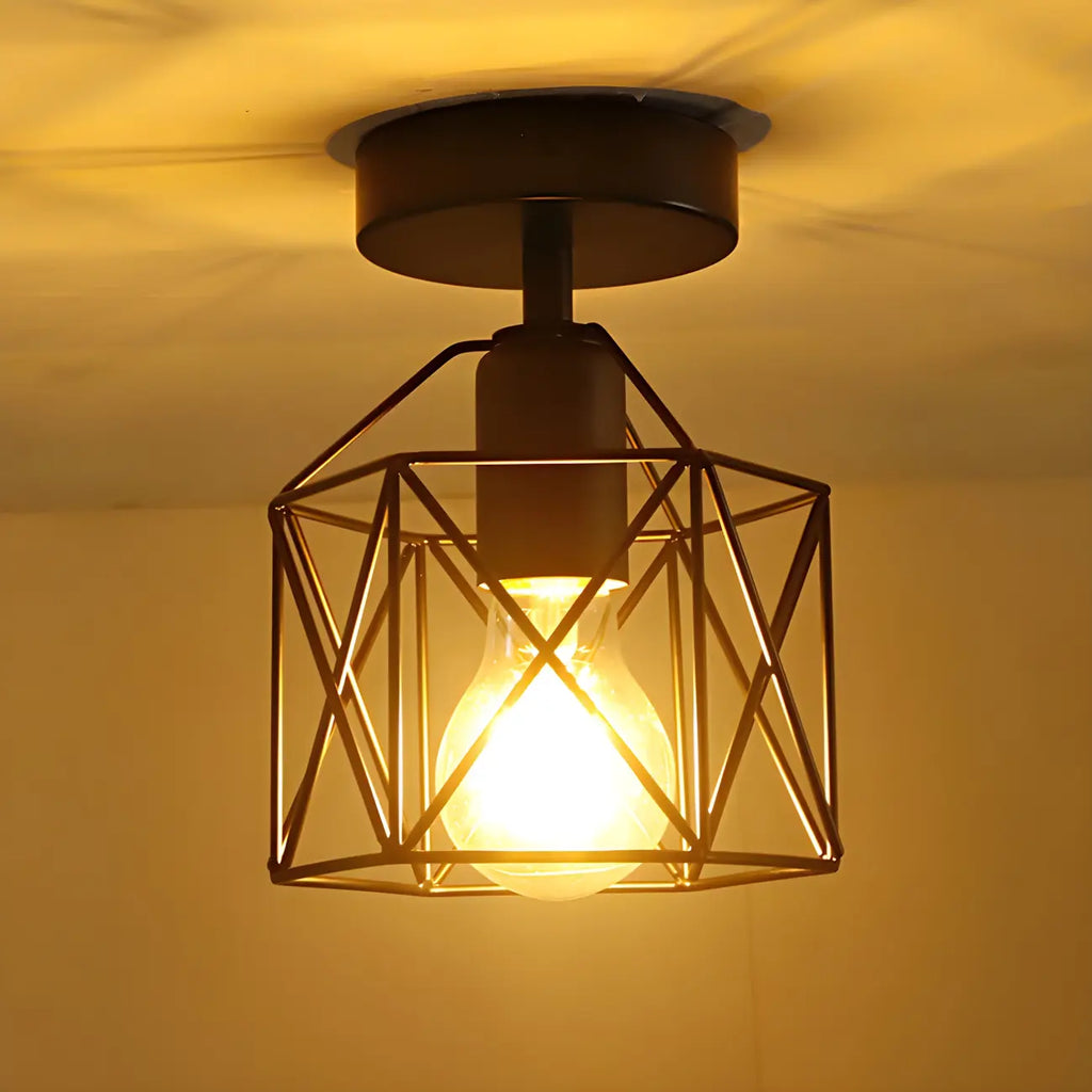 Industrial Black LED Semi Flush Ceiling Light for Hallway