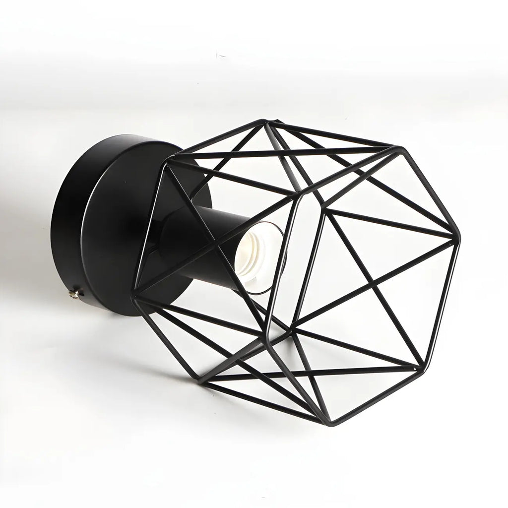 Industrial Black LED Semi Flush Ceiling Light for Hallway