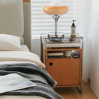 Natural Finish Narrow Glass-Top Light Wood Nightstand