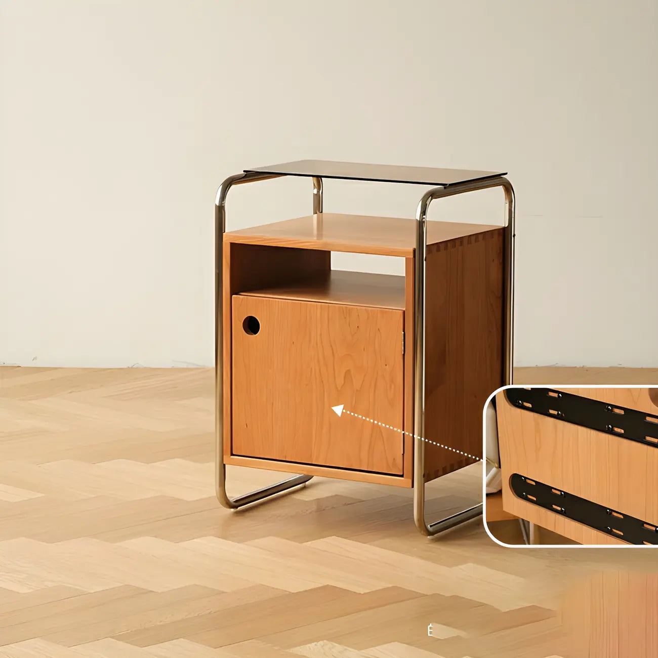 Natural Finish Narrow Glass-Top Light Wood Nightstand