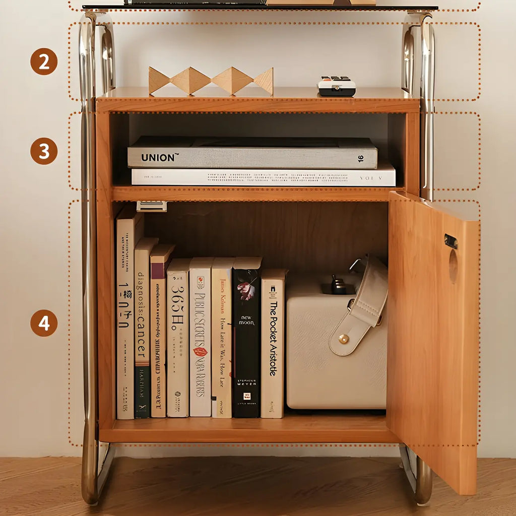 Natural Finish Narrow Glass-Top Light Wood Nightstand