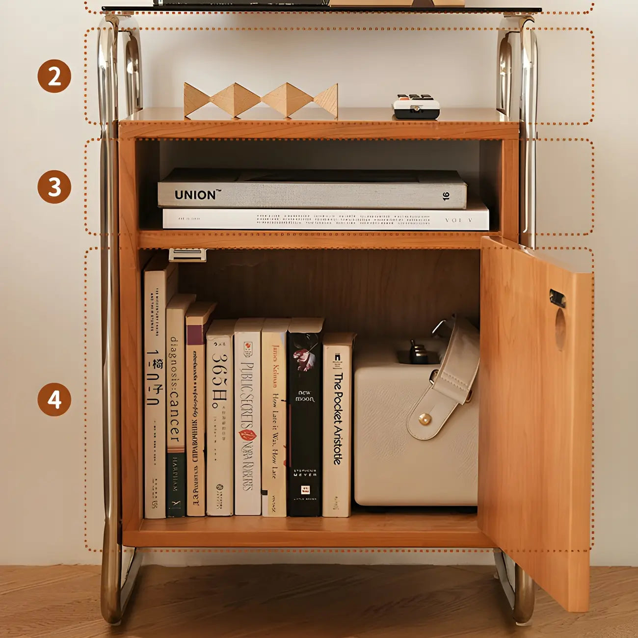 Natural Finish Narrow Glass-Top Light Wood Nightstand