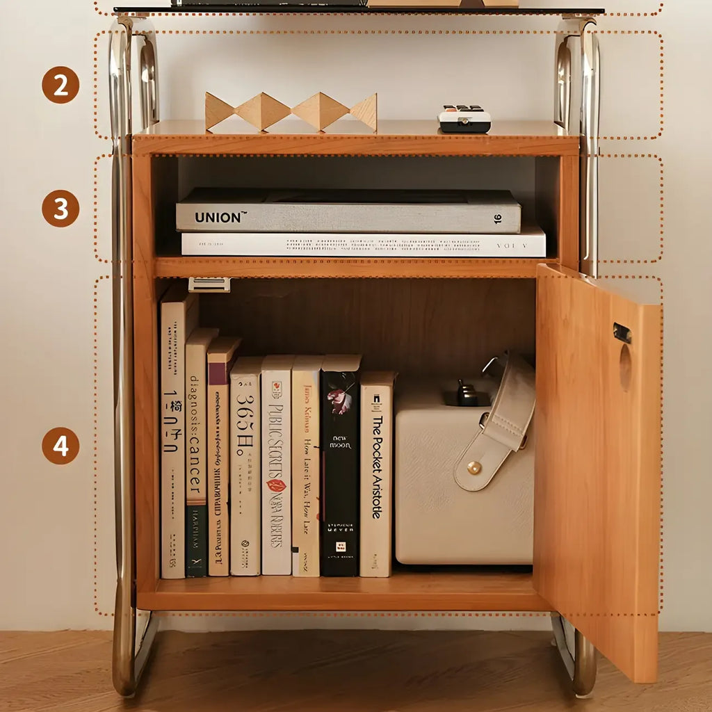 Natural Finish Narrow Glass-Top Light Wood Nightstand