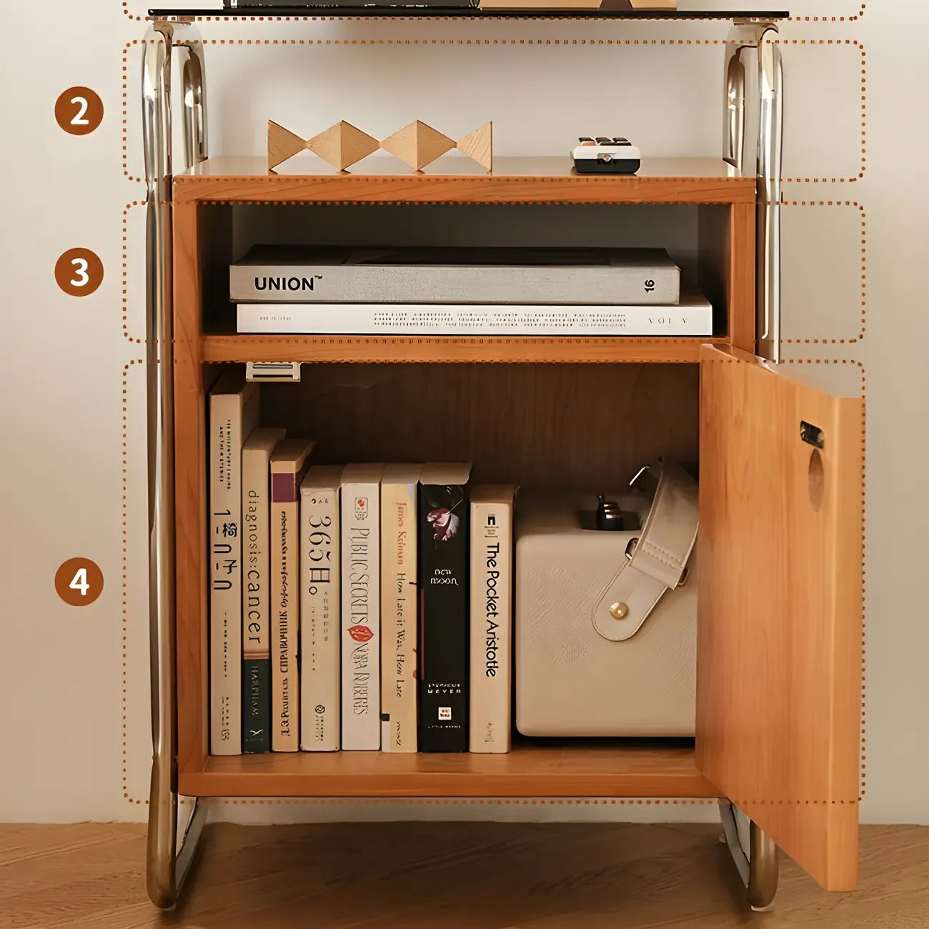 Natural Finish Narrow Glass-Top Light Wood Nightstand