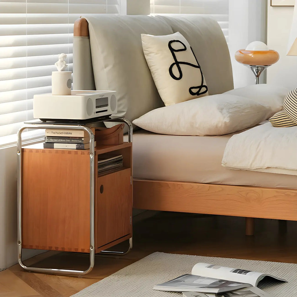 Natural Finish Narrow Glass-Top Light Wood Nightstand