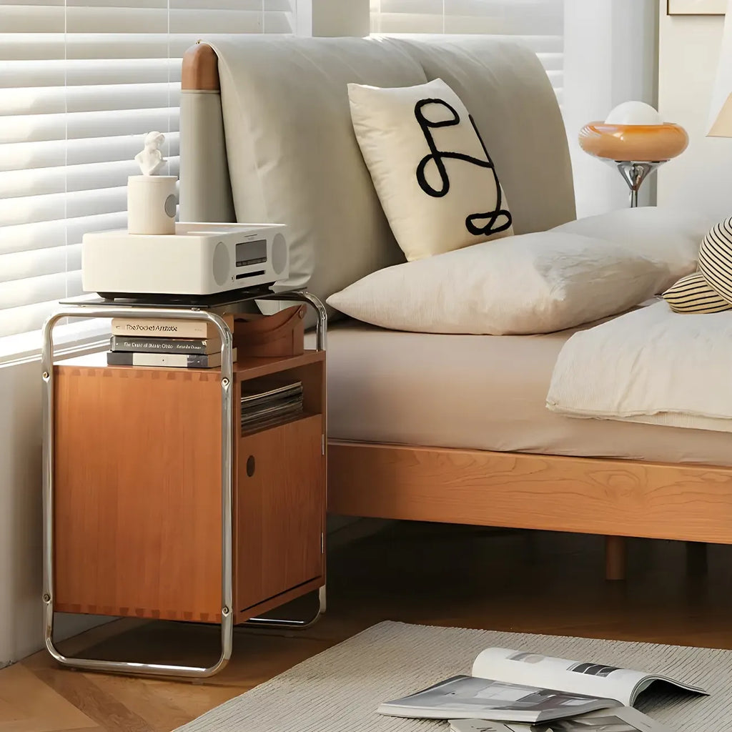 Natural Finish Narrow Glass-Top Light Wood Nightstand