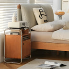 Natural Finish Narrow Glass-Top Light Wood Nightstand