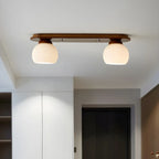 White Globe Glass Natural Wood Flush Mount Ceiling Light