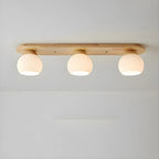 White Globe Glass Natural Wood Flush Mount Ceiling Light