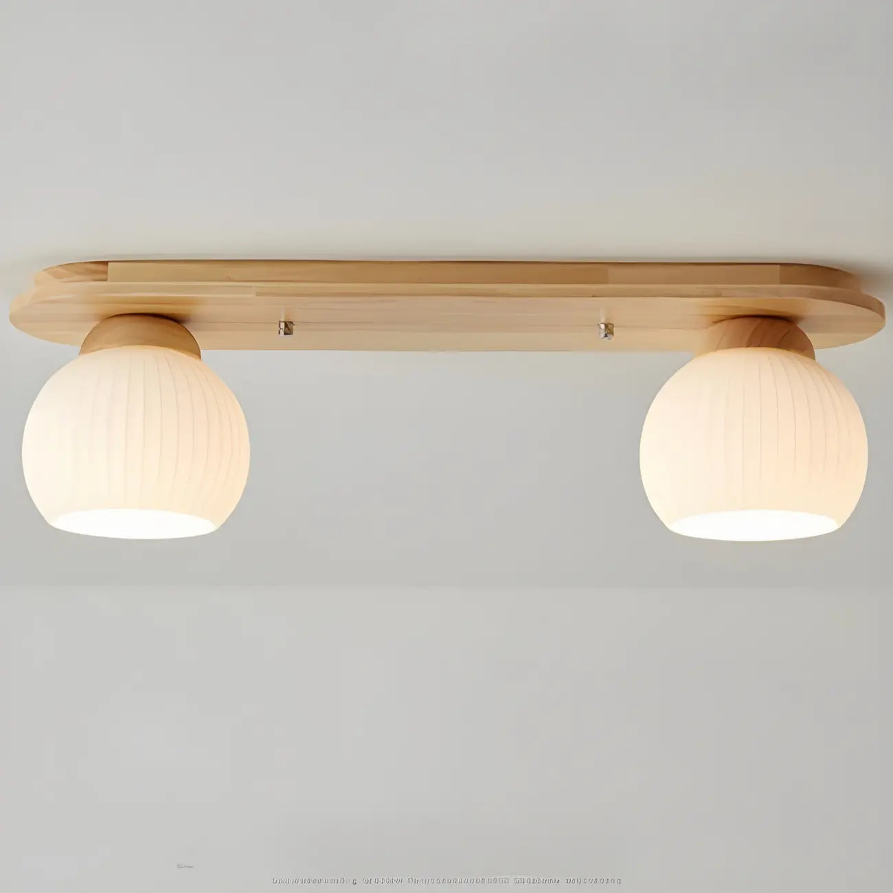 White Globe Glass Natural Wood Flush Mount Ceiling Light