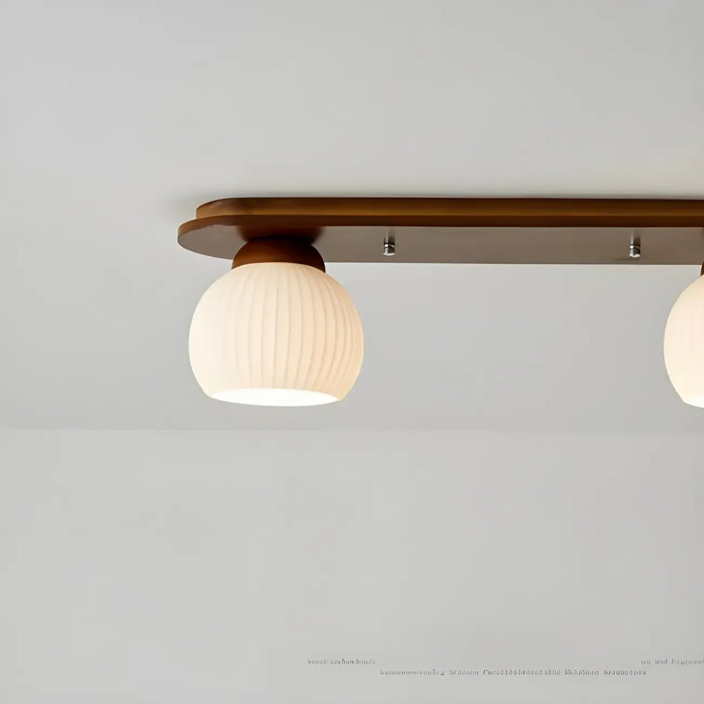 White Globe Glass Natural Wood Flush Mount Ceiling Light