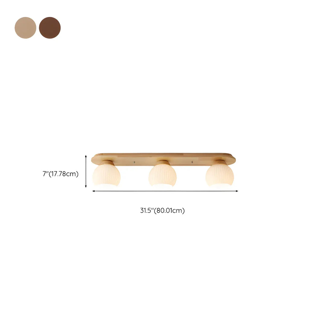 White Globe Glass Natural Wood Flush Mount Ceiling Light