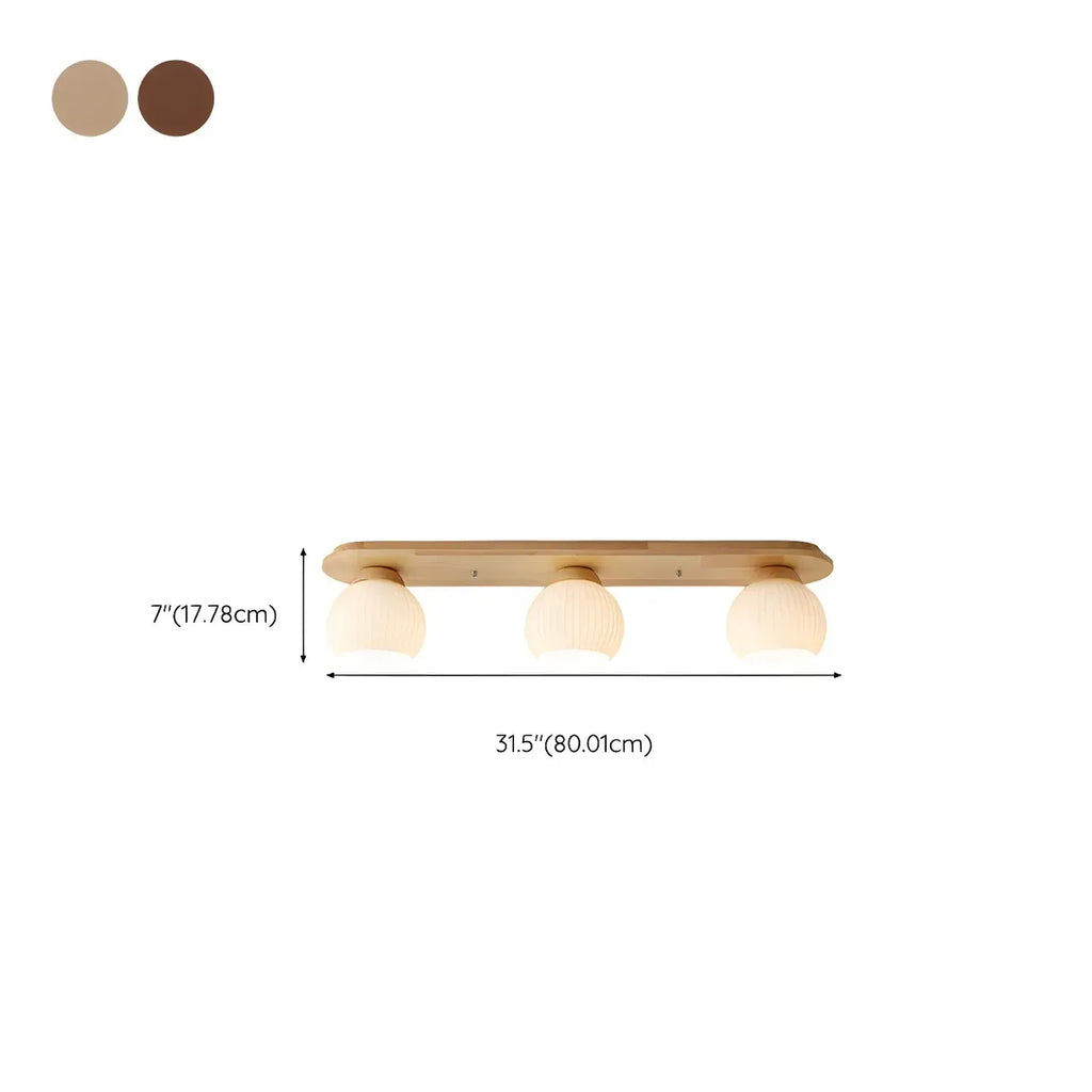 White Globe Glass Natural Wood Flush Mount Ceiling Light