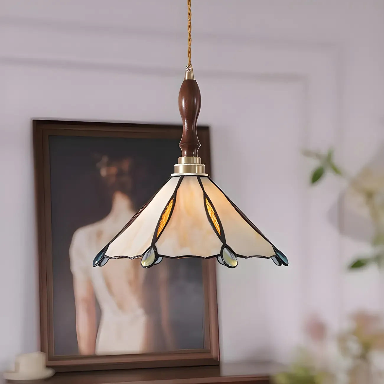 Vintage Glass Cone Pendant Hanging Light for Indoor Decor