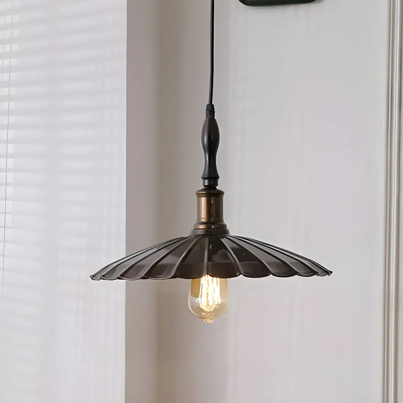Brown Iron Fluted Cone Round Pendant Light
