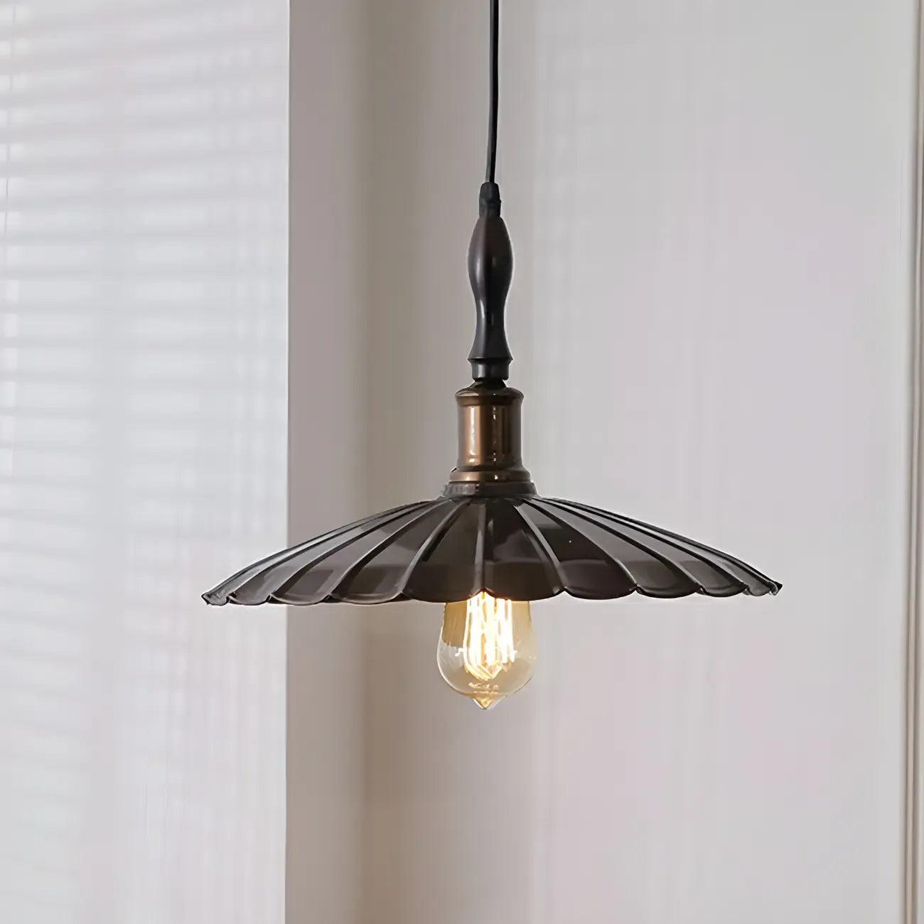 Brown Iron Fluted Cone Round Pendant Light