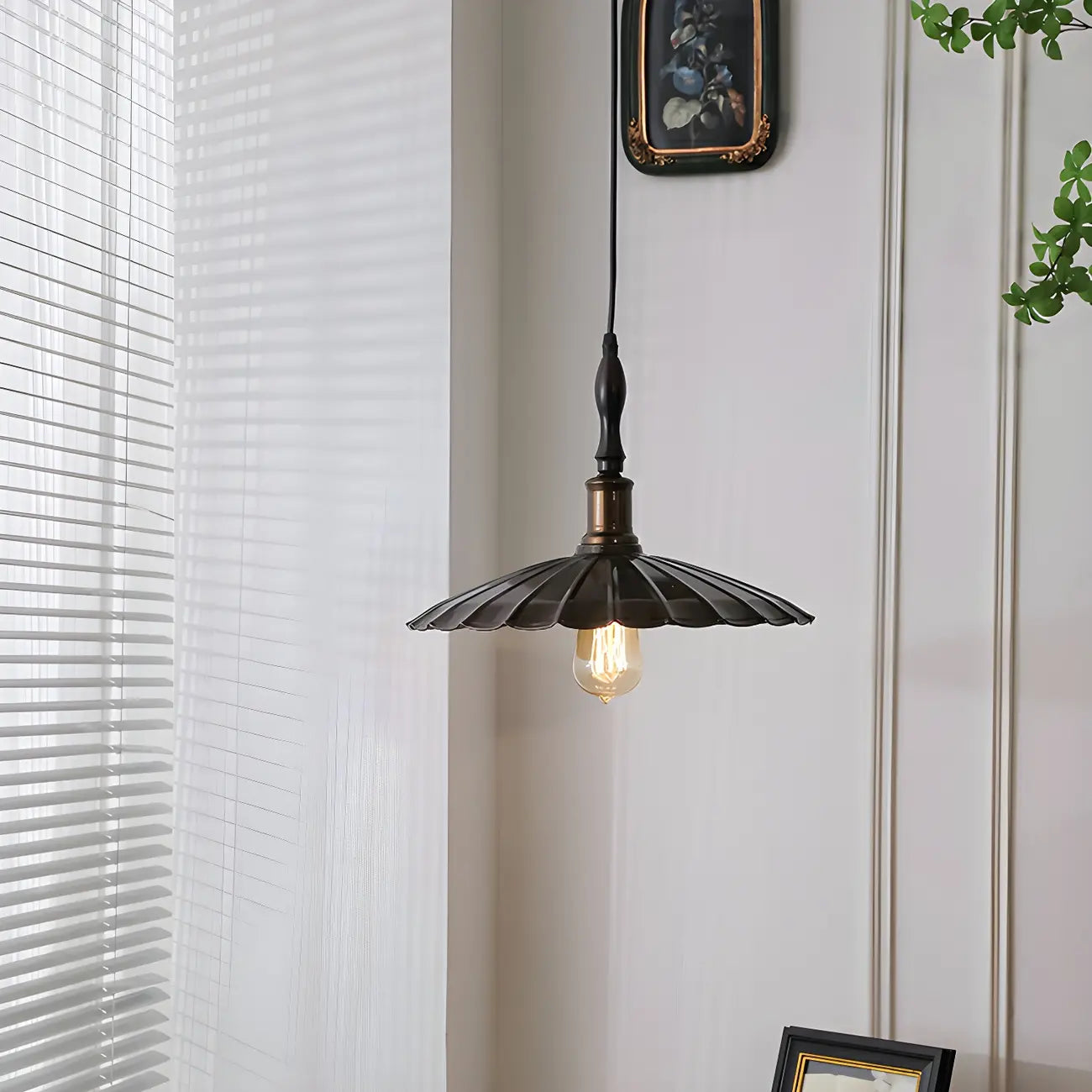 Brown Iron Fluted Cone Round Pendant Light
