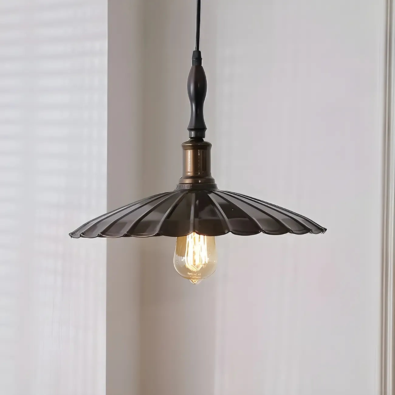 Brown Iron Fluted Cone Round Pendant Light