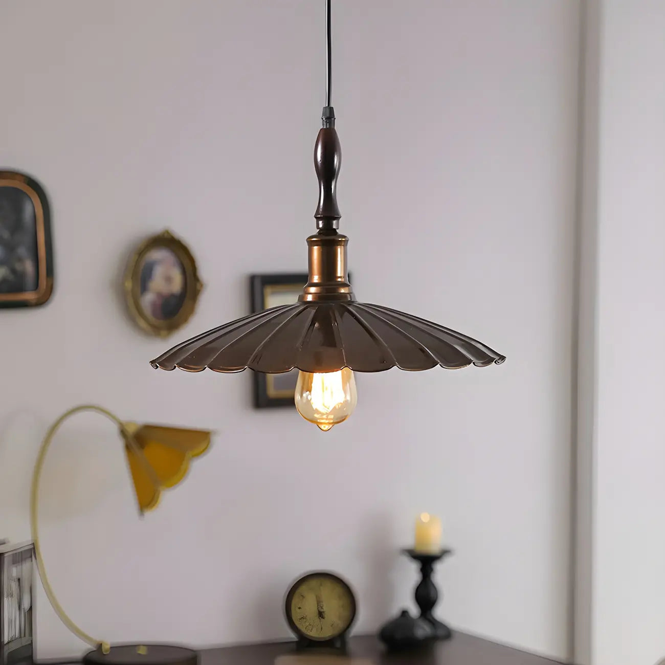 Brown Iron Fluted Cone Round Pendant Light