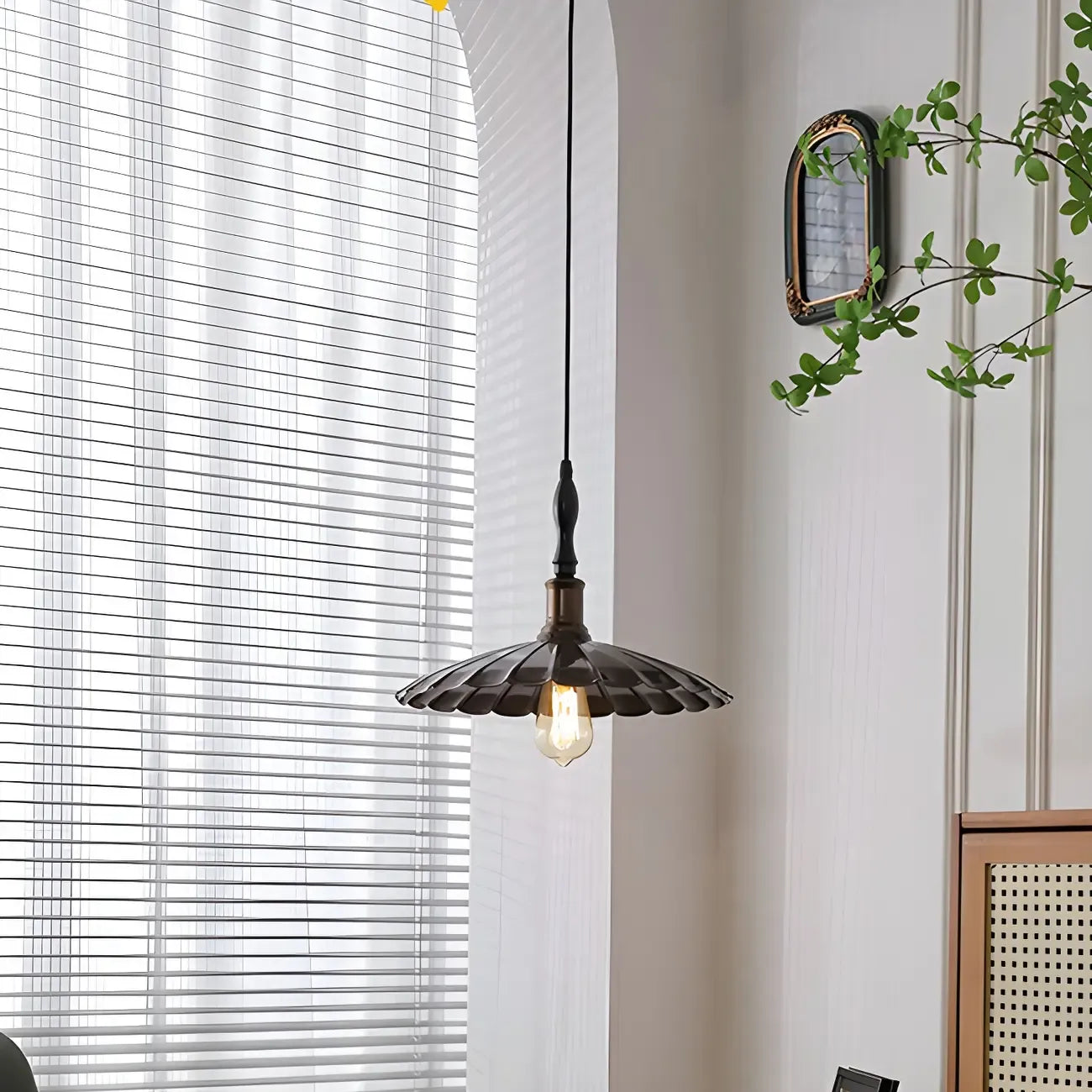 Brown Iron Fluted Cone Round Pendant Light