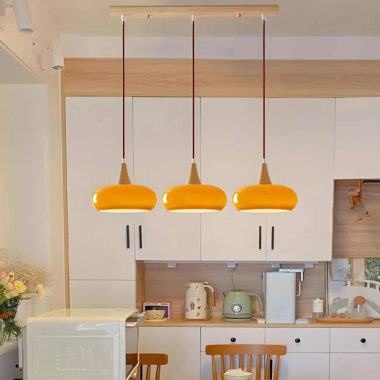 3-Light Drum Glass Island Pendant Light Modern Glass for Kitchen