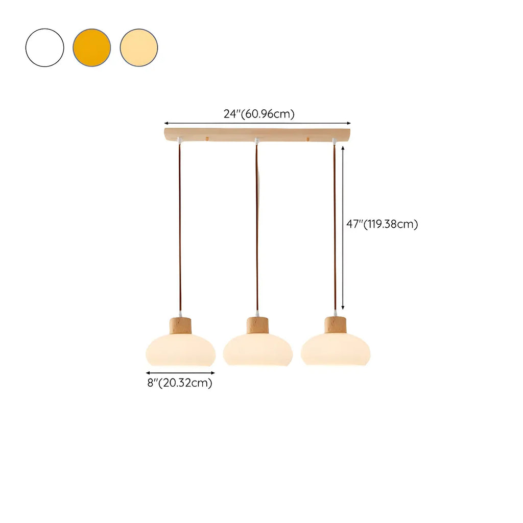 3-Light Drum Glass Island Pendant Light Modern Glass for Kitchen