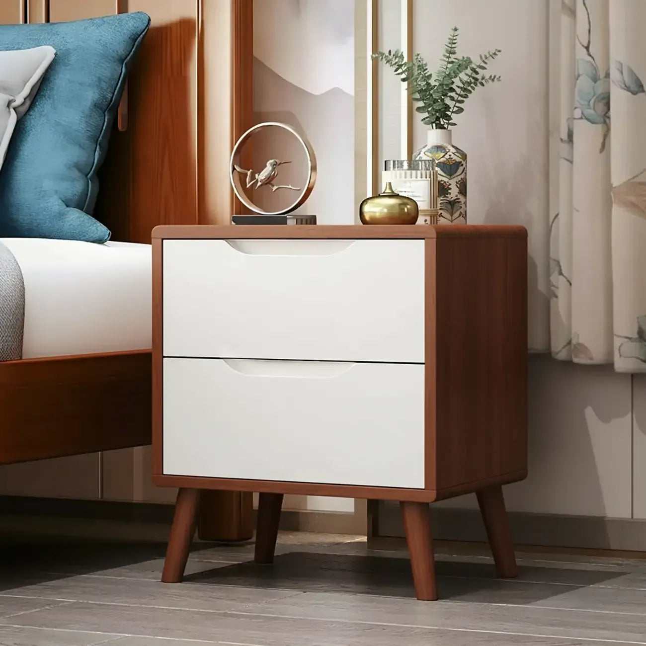 Scandinavian Drawer Storage Wooden 2 drawer Nightstand