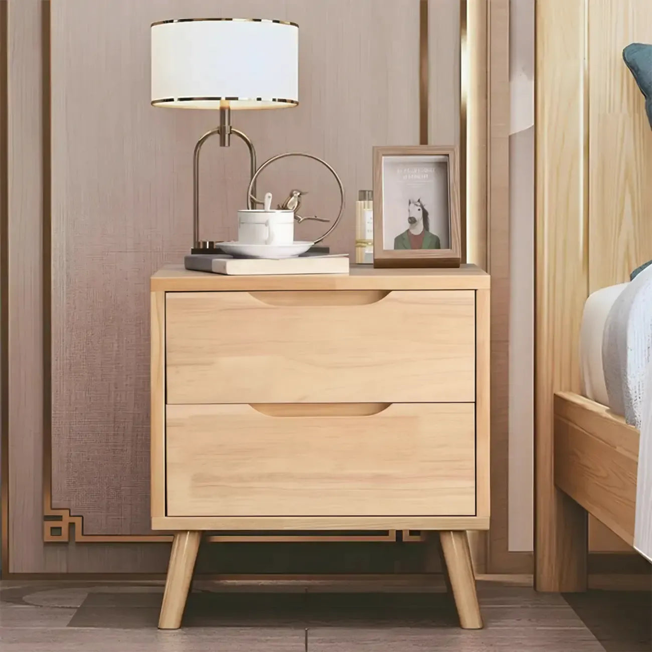 Scandinavian Drawer Storage Wooden 2 drawer Nightstand