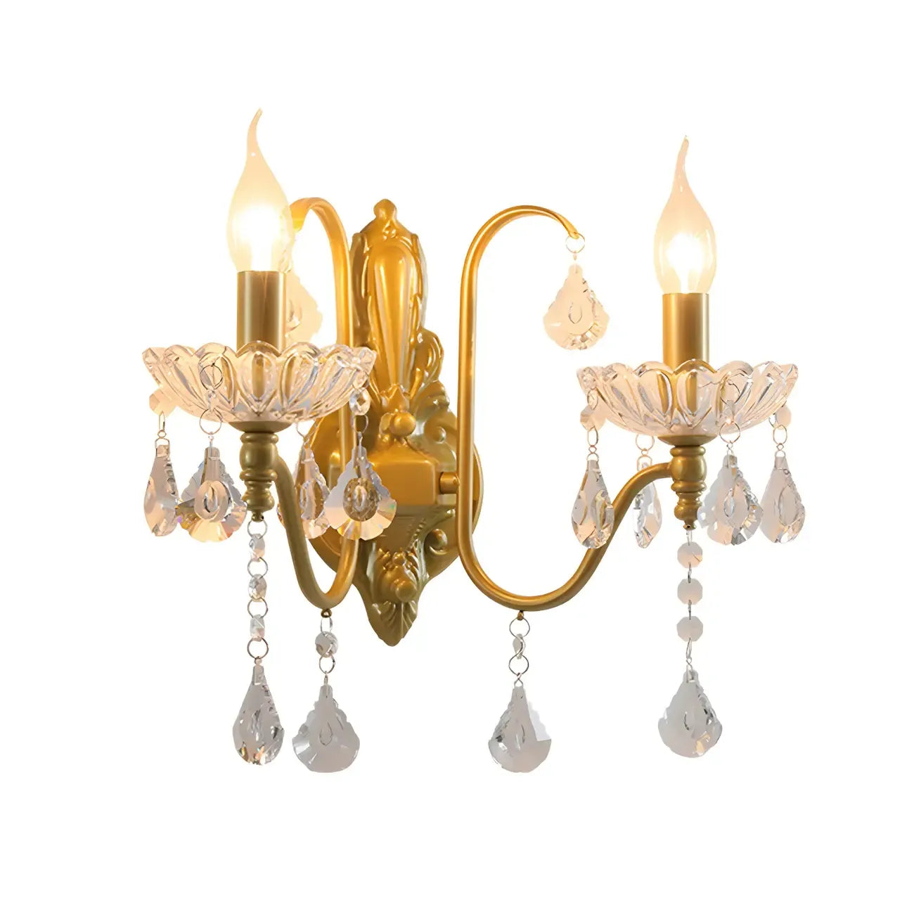 Vintage Crystal Brass Candle Wall Sconce for Bedroom Decor