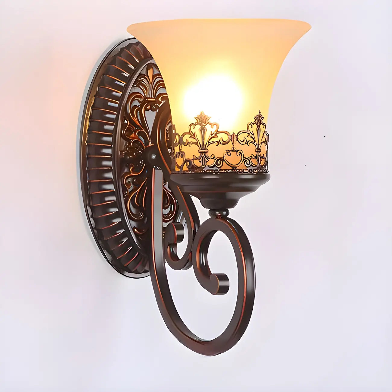 Vintage Bronze LED Wall Sconce with Frosted Glass Shade